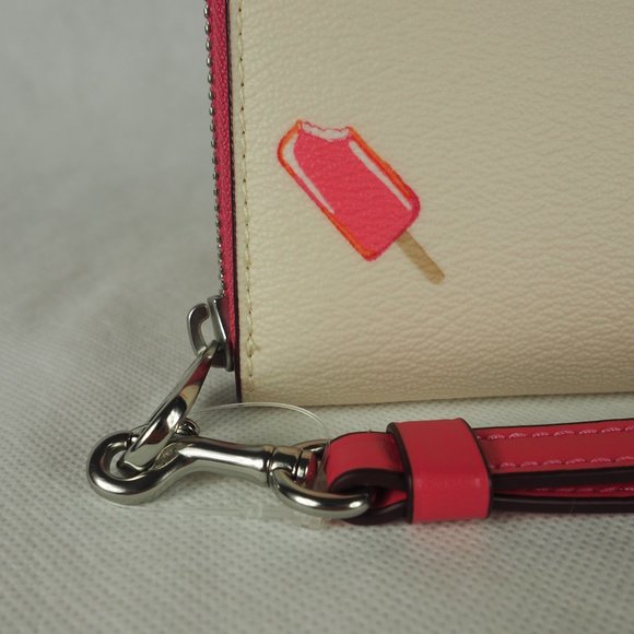 Coach Wallet Long Zip Around Leather Popsicle Print Chalk White Pink Multi C4530 - Picture 3 of 10